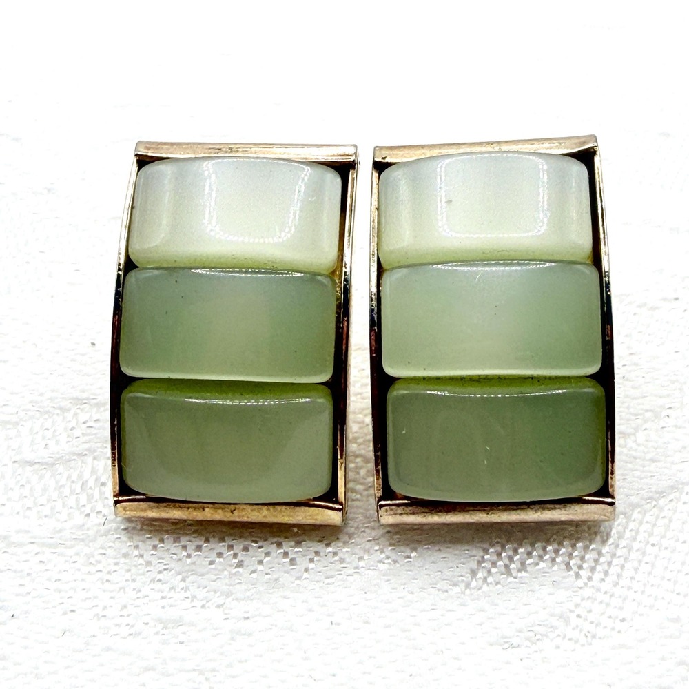 Vintage Light Sage Green Thermoset Lucite Rectangular Geometric Clip-On Earrings